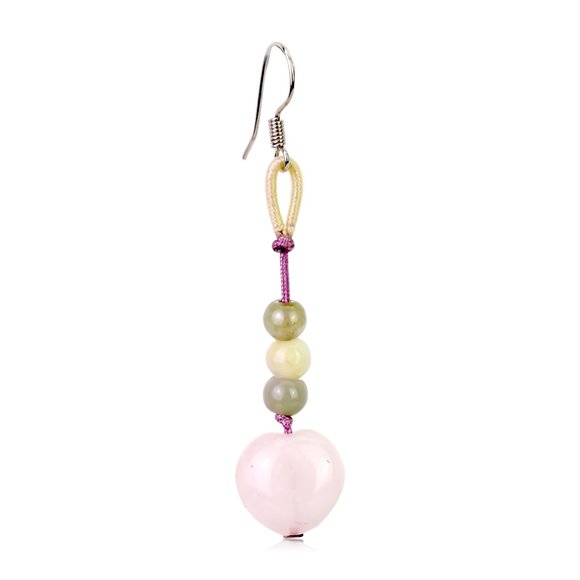 Delightful Rose Quartz Heart with Triple Beads Gemstone Earrings - Picture 2 of 4